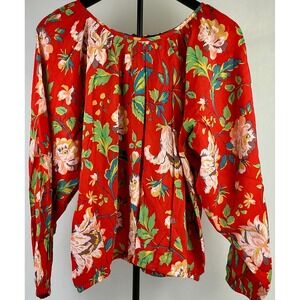 Catherine Malandrino Blouse Floral Print Red Long Sleeve Size M‎